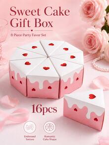 8/16 Pcs Pink Dripping Triangle Cake Shaped Candy & Gift Boxes, Suitable For Wedding, Birthday, Anniversary Party & Dessert Favors - Multicolor - View 6