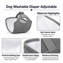 Washable Male Dog Diapers, Adjustable Pet Urine Pants, Breathable Leak-Proof Male Dog Sanitary Diapers, Reusable Pet Diapers - Grey - View 6