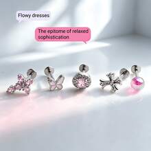 Garden Combination Lip Studs Niche Sweet Pink Lip Studs Cartilage Studs Non-Fading Piercing Jewelry European And American Piercing Jewelry Suitable For Various Festivals Halloween Christmas Daily Wear - 2-pink Butterfly With Rhinestones - View 4