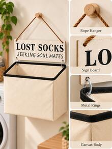 Tas Penyimpanan Pakaian Gantung Warna Beige dengan Tanda Kayu Rustic, Keranjang Penyimpanan Kaus Kaki Kotor yang Dipasang di Dinding, Cocok untuk Ruang Cuci, Kantong Penyimpanan Kain, Dapat Menyimpan Pakaian Dalam, Barang-Barang Kecil dan Perlengkapan Rumah Tangga, Hemat Ruang, Dekorasi Rumah, Penyimpanan Kamar Tidur, Hadiah - MultiWarna - View 4