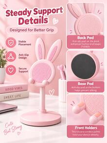 2026 New Model: Cute Rabbit Phone Stand | Pink Adjustable Height Desktop Phone Holder | Suitable For All 4-10 Inch Phones And Tablets | Cute Desktop Accessory And Essential Phone Accessory For Women | Practical And Cute - Essential For Studying, Working And Watching Movies | Perfect Gift For Halloween, Christmas, Valentine's Day, Easter And Mother's Day - Multicolor - View 11