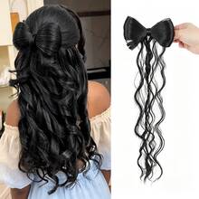 Cross-Border Bow Half-Up High Ponytail Wig For Women, Braided Hair Bun With Alligator Hair Clip, Hair Accessory - Black - View 2