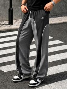 Zrgoth Men's Drawstring Waist Colorblock Casual Everyday Travel Long Pants - Grey - View 2
