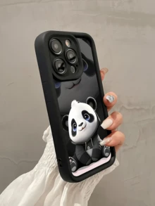 1件裝黑色連帽衫熊貓個性化極簡全包覆TPU防摔手機殼，適用Apple 18 17 16 15 14 13 12 11 Pro Max，保護殼Air，兼容系列 - 彩色 - 查看 2