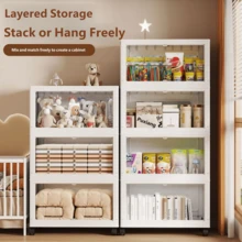Foldable Storage Cabinet, Home Living Room Toy Storage Box, Snack Cabinet, Kitchen Storage Organizer With Wheels - Multicolor - View 3