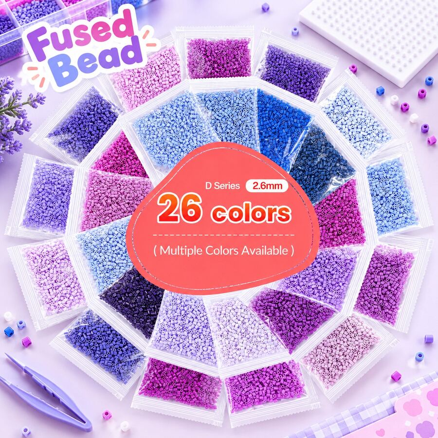 2.6mm Sundymot Fuse Beads, 1000PCS+ Purple Series Independent Packaging, Easy To Store, Not Easy To Spill, DIY Pendant Keychain, Jewelry Making Craft Raw Materials, Graduation Season Back To School, Christmas, Party Birthday Gift, Multi-Color 2.6mm Fuse Beads Bulk Refill Kit