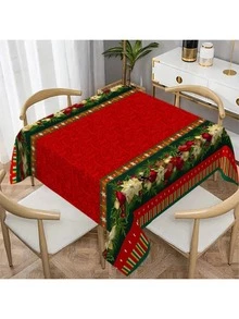 1pc Waterproof Rectangular Christmas Themed Printed Tablecloth, Stain-Resistant Wrinkle-Resistant Decorative Fabric, Suitable For Indoor/Outdoor Dining, Party, Buffet, Wedding, Woven Polyester Tablecloth - Multicolor - View 9