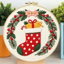 1PC 20*20cm/7.9*7.9in,Christmas Presents Embroidery Kit, DIY Handmade Embroidery Set For Adult Beginners, Home Gift, Women's Sewing Gift, Including User Manual, Printed Pattern Fabric, Embroidery Frame, Needle And Thread. - 20x20cm/7.9x7.9in - View 12