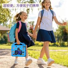 1件裝 藍色摩托車造型高級EVA兒童平板保護殼，DIY防震防摔，附支架功能，適用於Apple 10.2/10.5/10.9/11吋、Galaxy A9/A11 8.7吋、A9+/A11+ 11吋、S7/8/9/10 11吋，便攜手柄，可視支架 - 藍色 - 查看 4