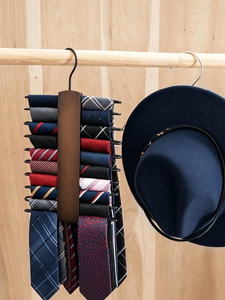 Tie Rack Organizer For Closet, With 20 Rotating Non-Slip Hooks, Multi