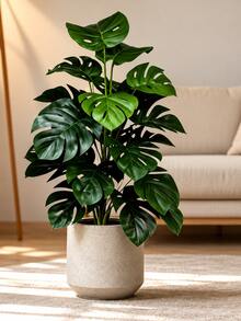 2/1 PC Artificial Large Leaf Plant In Pot, Faux Greenery Decorative Tree For Indoor Home Decor, Living Room, Bedroom, Office, Entryway, Shelf And Corner Display, Lifelike Broadleaf Fake Plant Accent For Modern Farmhouse, Hotel, Wedding, Photo Styling - Multicolor - View 11