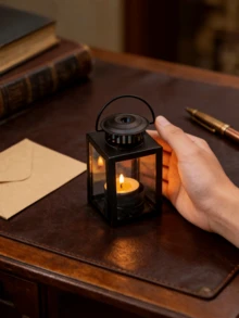 1pc/2pcs Mini Iron & Glass Lantern Candle Holder, Portable Hanging Tea Light Lamp, Windproof Glass Candle Holder Small Lantern, Vintage Desktop Decor For Christmas, Wedding, Party Atmosphere - Black - View 13