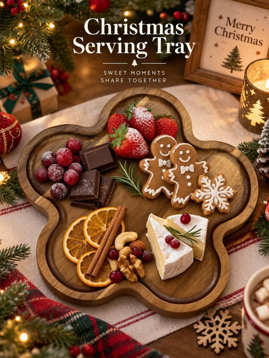 1pc Solid Wood Serving Tray, Made Of Premium Acacia Wood, Suitable For Serving Steak, Dessert, Fruit, Bread, Appetizers; Can Be Used As Serving Tray, Home Decor, Kitchen Accessory, Perfect Decoration For Halloween, Christmas, Also Suitable As Practical Gift For Back To School, Housewarming Party - View 1