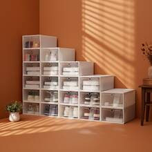 White PP ABS Foldable Shoe Storage Boxes 20 Pack Transparent Lid Stackable Organizer For Shoes Sundries Bedroom Porch - White - View 2