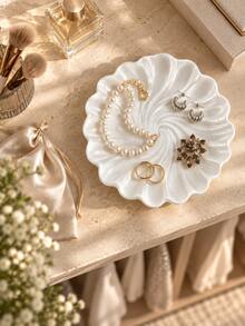 1pc Elegant Swirl Petal Jewelry Tray, White Decorative Storage Dish For Rings, Earrings, Necklaces And Gemstones, Suitable For Vanity, Bedroom, Bathroom Countertop Or Bedside Storage | Jewelry Tray, Jewelry Storage Rack, Home Decor, Gift, Vanity Decor - Multicolor - View 8