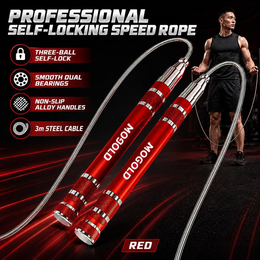 MOGOLD Professional Self-Locking Speed Jump Rope - 3 Meters Adjustable Steel Cable, Smooth Dual Bearings, Non-Slip Aluminum Alloy Handles, Adult Fitness/Boxing/Weight Loss High-Speed Jump Rope - T07 - View 1