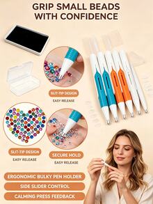 2pcs/1set Automatic Dispensing Diamond Painting Pen, No Wax Needed, Non-Slip Reusable, Rhinestone Dotting Tool, Suitable For DIY Diamond Painting Projects, 3 Colors Available, Suitable For Art Enthusiasts, Can Be Used As A Gift - Sets - View 2
