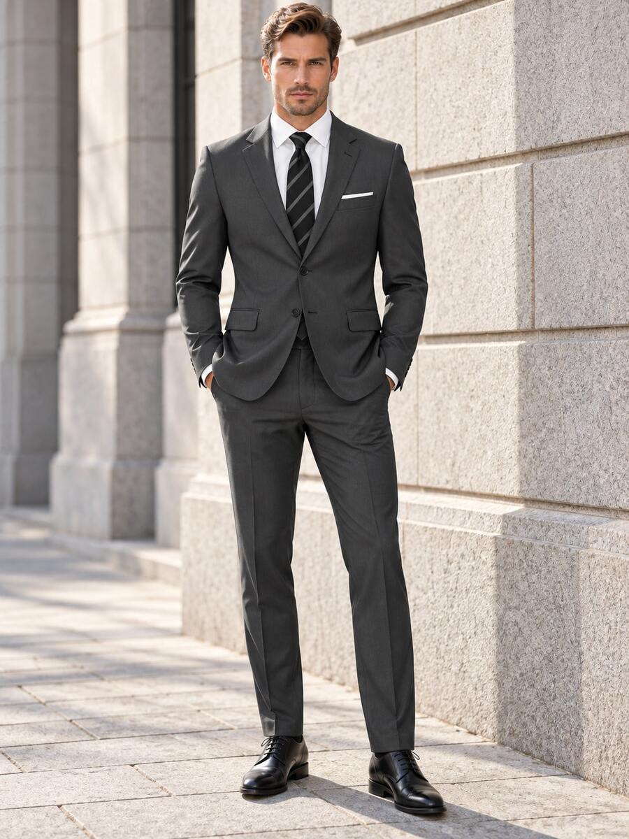 Setelan Jas Pria 2 Potong, Setelan Blazer dan Celana Panjang Elegan Warna Polos, Potongan Slim Fit Dua Kancing, Model Single-Breasted untuk Pesta dan Pernikahan, Abu-abu Gelap, XS-XXXL - Dark Grey - View 1