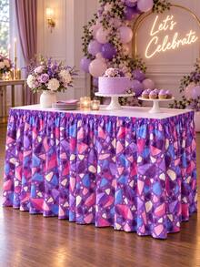 1pc Colorful Party Table Skirt, Terrazzo Colored Paper Ribbon Star Moon Galaxy Geometric Print Pleated Table Cover, Suitable For Birthday, Wedding, Baby Shower, Dessert Table, Buffet Table And Celebration Party Decoration - Multicolor - View 9