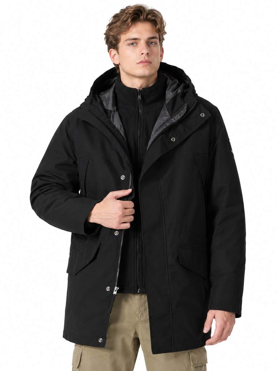 Timberland 新款男士戶外登山攀岩保暖抓絨連帽 2 件式 3-in-1 軟殼外套 - 黑色 - 查看 1