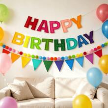 This Handmade "Happy Birthday" Felt Banner Is Reusable And Comes Pre-Strung With Colorful Letters, Decorative Balls, And Tassels-No Electricity Required; Its Playful Font And Natural Decorative Ball Design Make It Perfect For Party And Birthday Decorations, As Well As Christmas And Holiday Decor. - View 11
