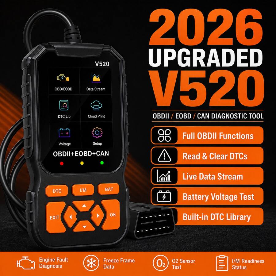 Pemindai Diagnostik OBD2 V520 Baru 2026, Pembaca Kode Mobil 8 Bahasa, Deteksi Kode Kesalahan Mesin yang Ditingkatkan, Hapus Kode Kesalahan - Jeruk - View 1