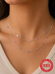 1pc S925 Sterling Silver Niche Vibrant Geometric Circle Collarbone Necklace, Delicate Luxury Versatile Vacation Party Photo-Worthy Atmosphere Neck Accessory, Gentle Elegant Sweet Elegant Women's Necklace, Thoughtful Gift For Family And Friends - Silver - View 1