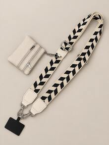 Phone Strap With Zippered Pocket, , Wallet Card Slot, Crossbody Bag Phone Strap With Shoulder Strap, Shoulder Or Wrist Phone Lanyard. - Black - View 12