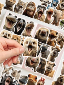 50pcs Funny Animal Face Stickers, Cute Realistic Design, Suitable For Skateboard, Phone Case, Laptop, Refrigerator, Luggage, Bedroom Door, Tablet, Diary, Etc., Perfect For DIY Decoration, Learning Reward, Birthday Gift - Multicolor - View 7