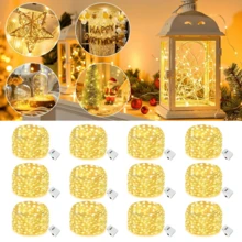 12pack Indoor Fairy String Lights, 10/20 LED Beads, 1M/2M Copper Wire, 3 Modes, Battery Powered, Suitable For Wedding, Christmas, Bouquet, Gift, Tabletop, Home, Holiday Lighting Decoration - Yellow - View 2