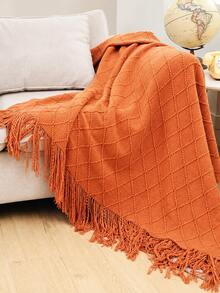 1pc Solid Color Knitted Blanket, Nordic Style Tassel Design Soft Blanket, Suitable For Office Nap, Bed, Sofa, Daily Use - Caramel - View 6