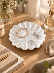 1pc Elegant Swirl Petal Jewelry Tray, White Decorative Storage Dish For Rings, Earrings, Necklaces And Gemstones, Suitable For Vanity, Bedroom, Bathroom Countertop Or Bedside Storage | Jewelry Tray, Jewelry Storage Rack, Home Decor, Gift, Vanity Decor - Multicolor - View 9