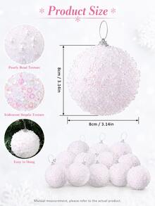 12pcs-Christmas Ball Ornaments, 3.15 Inches (8cm) Shatterproof Christmas Tree Balls, Wedding Party Holiday Decoration, Tabletop Small Tree Decor (White) - White - View 5