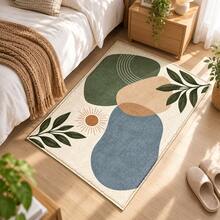 1PC Rust Orange Blue Leaf Print Faux Cashmere Rug, Contemporary Abstract Rectangular Area Rug And Floor Mat With Wavy Color Blocks, Artistic Home Decor For Living Room, Bedroom, Kitchen Or Hallway - Multicolor - View 4