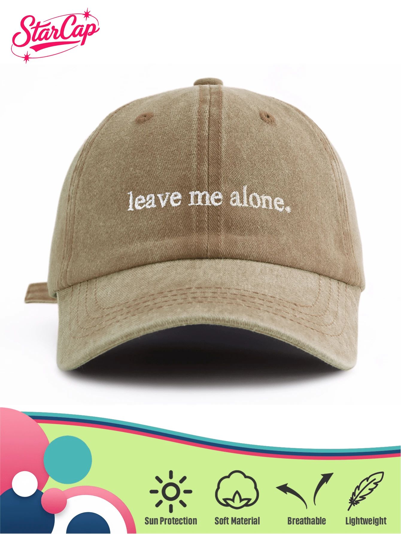 Leave Me Alone 刺繡復古水洗棒球帽,復古風格爸爸帽中性款,Y2K街頭風遮陽帽,適合夏季海灘旅行 - leave me alone - 查看 1