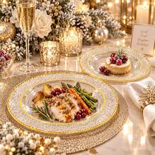 10/20/25pcs Set 7.5 Inch And 10.25 Inch Clear Hammered Gold Rim Dinner Plates, Suitable For Parties, Family Gatherings, Various Celebrations, Christmas, Valentine's Day, Thanksgiving, Mother's Day And Daily Use, Celebration Supplies, Party Tableware, Decorative Plates, Elegant Dinner Plates, Serving Plates, Event Tableware - View 8