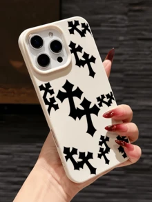 1件 白色與黑色十字設計極簡全包覆 TPU 防震手機殼，適用於 Apple 18 17 16 15 14 13 12 11 Pro Max Air 及系列 - 彩色 - 查看 4