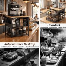 2026 Neuheit Kaffee-Kapsel Aufbewahrungsregal, dreistufige Kaffee-Station mit 5 Metall-Schubkörben und seitlichem Tablett, Kaffeemaschinenständer mit Walnuss Echtholzoberfläche, Küchen Organizer für Kaffee-Kapseln, Tassen, Gewürze und Teeutensilien - Verschiedenfarbig - Übersicht 7