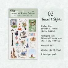 Stiker Dekoratif DIY untuk Perencana PET Artistik Harian Seri Gunung & Angin, 4 Lembar Datar, Cocok untuk Buku Catatan, Buku Harian, Perencana, Musim Kembali ke Sekolah - A - View 6