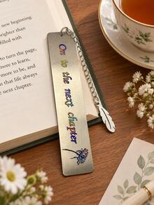 Engraved Metal Bookmark With Feather Pendant, On To The Next Chapter Inspirational Book Mark, Graduation Reading Gift For Book Lovers - Multicolor - View 6
