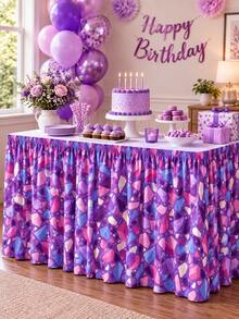 1pc Colorful Party Table Skirt, Terrazzo Colored Paper Ribbon Star Moon Galaxy Geometric Print Pleated Table Cover, Suitable For Birthday, Wedding, Baby Shower, Dessert Table, Buffet Table And Celebration Party Decoration - Multicolor - View 12