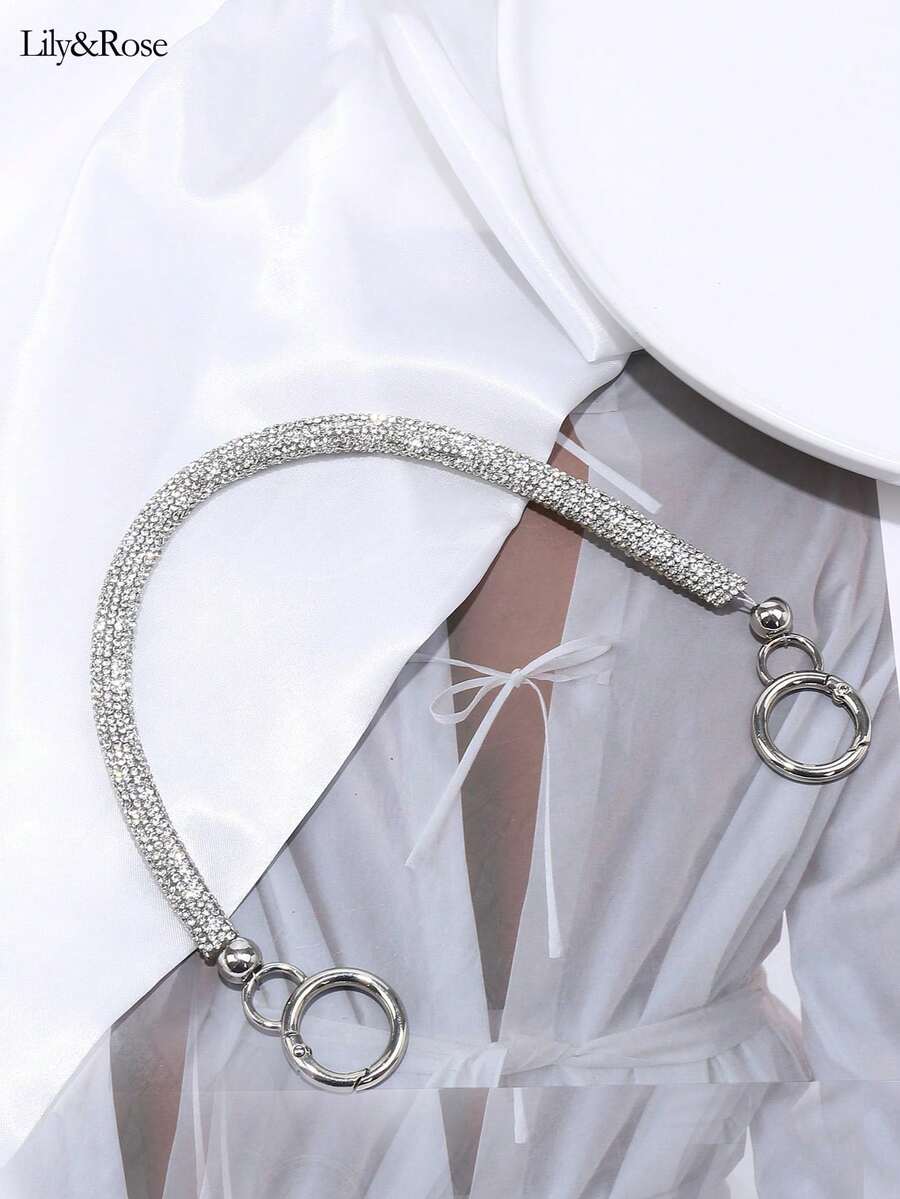 1 bolso de noche de moda para mujeres con estilo brillante de pedrería con cadena gruesa de imitación a pedrería, adecuado para ocasiones nocturnas y uso diario, su apertura con correa se ajusta a todos los tipos de bolsos - Plateado - Ver 1