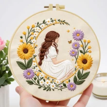1 قطعة 20*20 سم/7.9*7.9 بوصة، طقم تطريز فتاة جميلة، مجموعة تطريز يدوية DIY للمبتدئين البالغين، هدية منزلية، هدية خياطة للنساء، تشمل دليل المستخدم، قماش مطبوع بالنمط، إطار التطريز، الإبرة والخيط. - 20*20 سم / 7.9*7.9 بوصة - مشاهدة 5