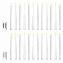 Set Of 12 Remote-Controlled White LED Taper Candles (11 Inches) - Suitable For Christmas, Weddings, And Home Decor; Battery-Operated (Requires 2 AAA Batteries, Not Included) - Realistic Flickering Flame, Warm White Light - Multicolor - View 10