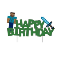 Cake Topper Set, Pixel Game Happy Birthday Cake Decorations, Big Cake Topper & Cupcake Toppers, Pixel Character Cupcake Picks For Birthday, Halloween, Thanksgiving, Christmas - Multicolor - View 4