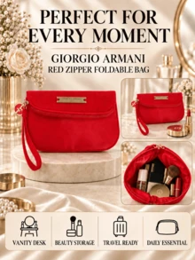 Giorgio Armani Armani Red Zipper Foldable Bag, 16.5*11cm, Portable Large Capacity, Suitable For Daily Storage And Travel Makeup, Perfect For Personal Use Or As A Gift - Red - View 8