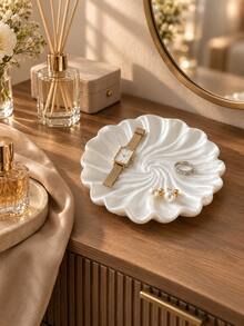 1pc Elegant Swirl Petal Jewelry Tray, White Decorative Storage Dish For Rings, Earrings, Necklaces And Gemstones, Suitable For Vanity, Bedroom, Bathroom Countertop Or Bedside Storage | Jewelry Tray, Jewelry Storage Rack, Home Decor, Gift, Vanity Decor - Multicolor - View 2