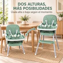 Silla alta para niños, dos modos de altura, incluye vajilla - Verde - Ver 2