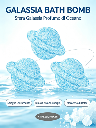 COSMI MILANO 3 stuks Space Galaxy Cosmi Premium badbom 45g Made in Italy, bruisend en geurend naar oceaan, leuk voor in bad, lost op in water en verspreidt een geur