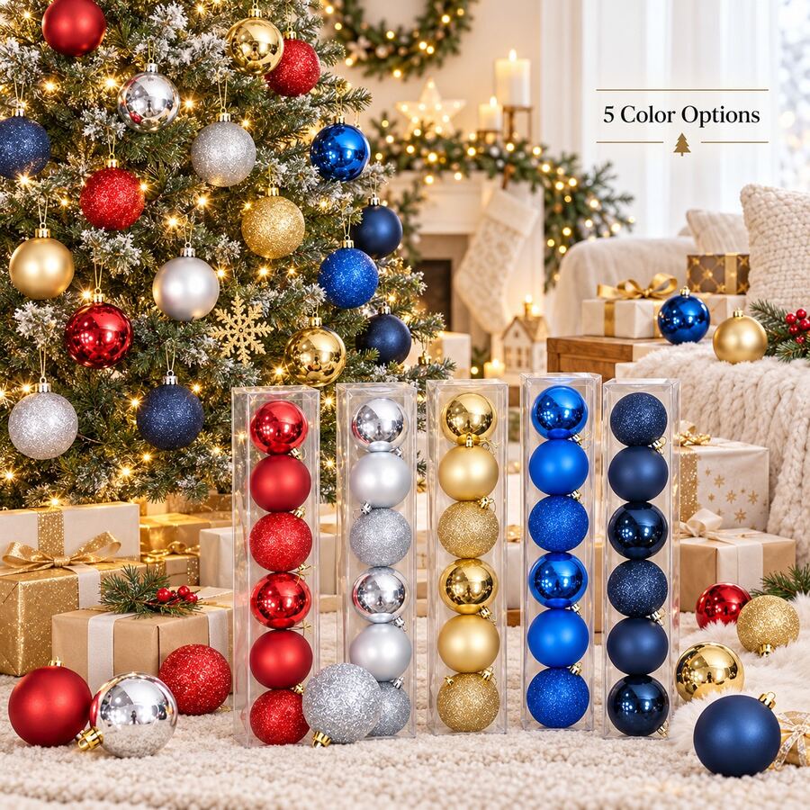 Christmas Ball Ornaments 6PCS Set, 8cm Hanging Baubles For Tree Garland Window Party Decor, 5 Colors - 8cm-6PCS - View 1